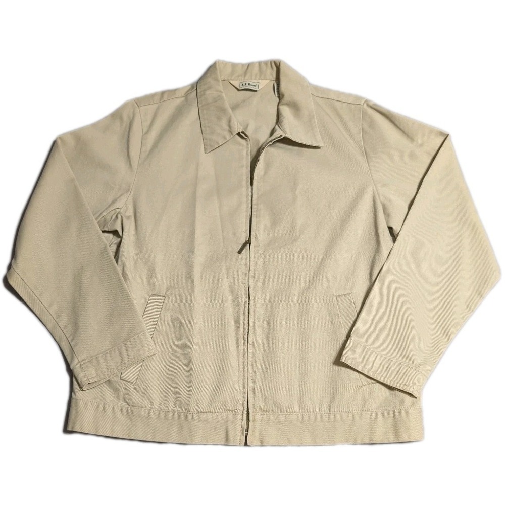 L.L.Bean Womens Beige Harrington Jacket Size 14 Full Zip Cotton Swing Coat‎